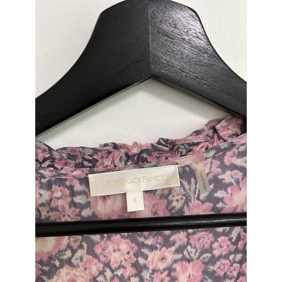 LoveShackFancy Cassidy Dress 6 Pink Floral Puff Sleeve Ocean Breeze Ruffled Mini - Picture 4 of 12